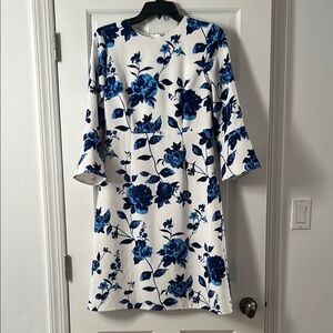 HOBBS London Floral Dress w/ Fluted 3/4 Sleeves